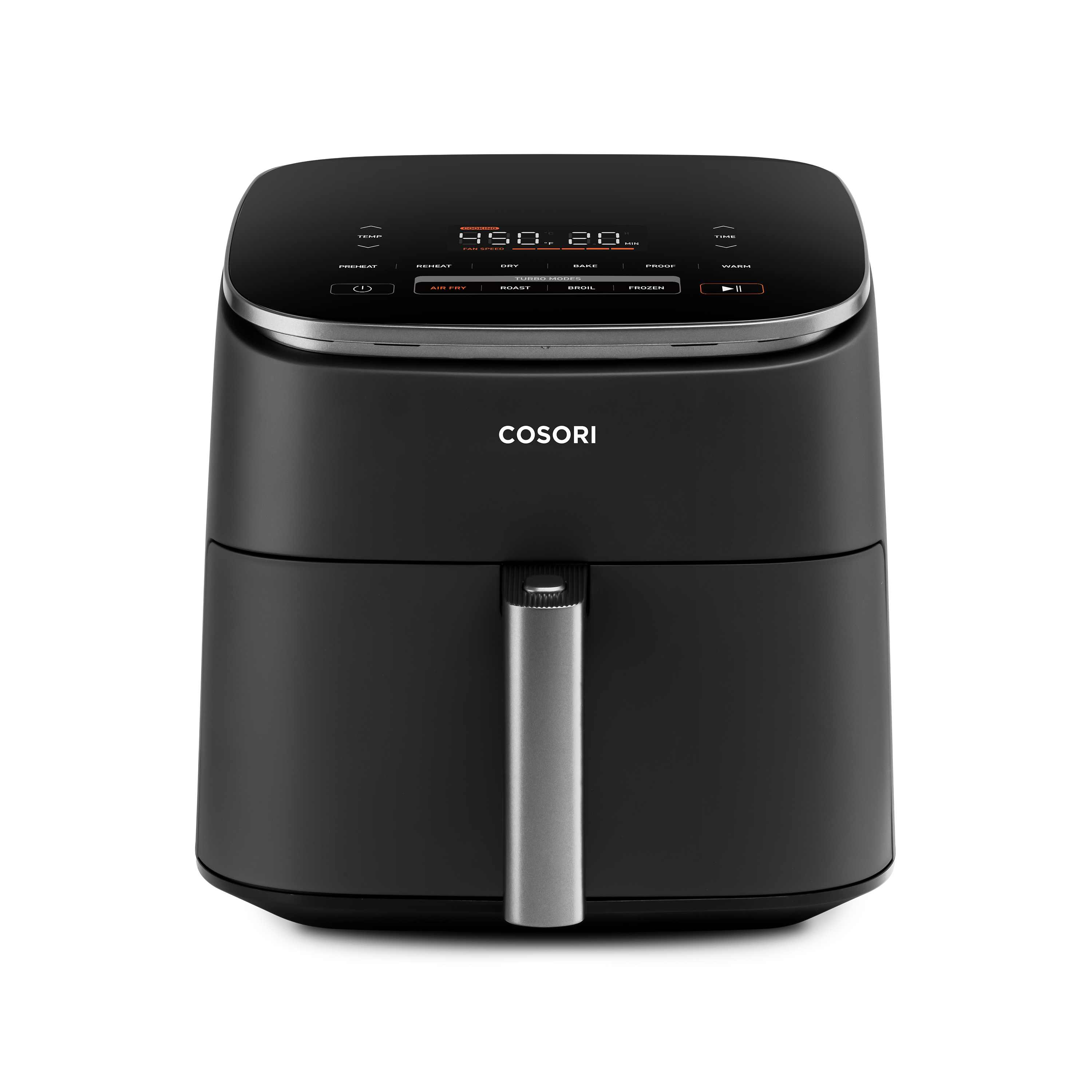 COSORI TurboBlaze CAF-DC601-KUS, vista frontal con el panel de control y los modos Turbo (Air Fry, Roast, Broil, Frozen)